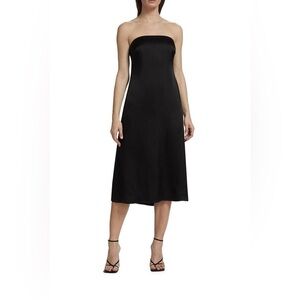 NWT Anine Bing Women's Black Megan Strapless Silk Midi Dress